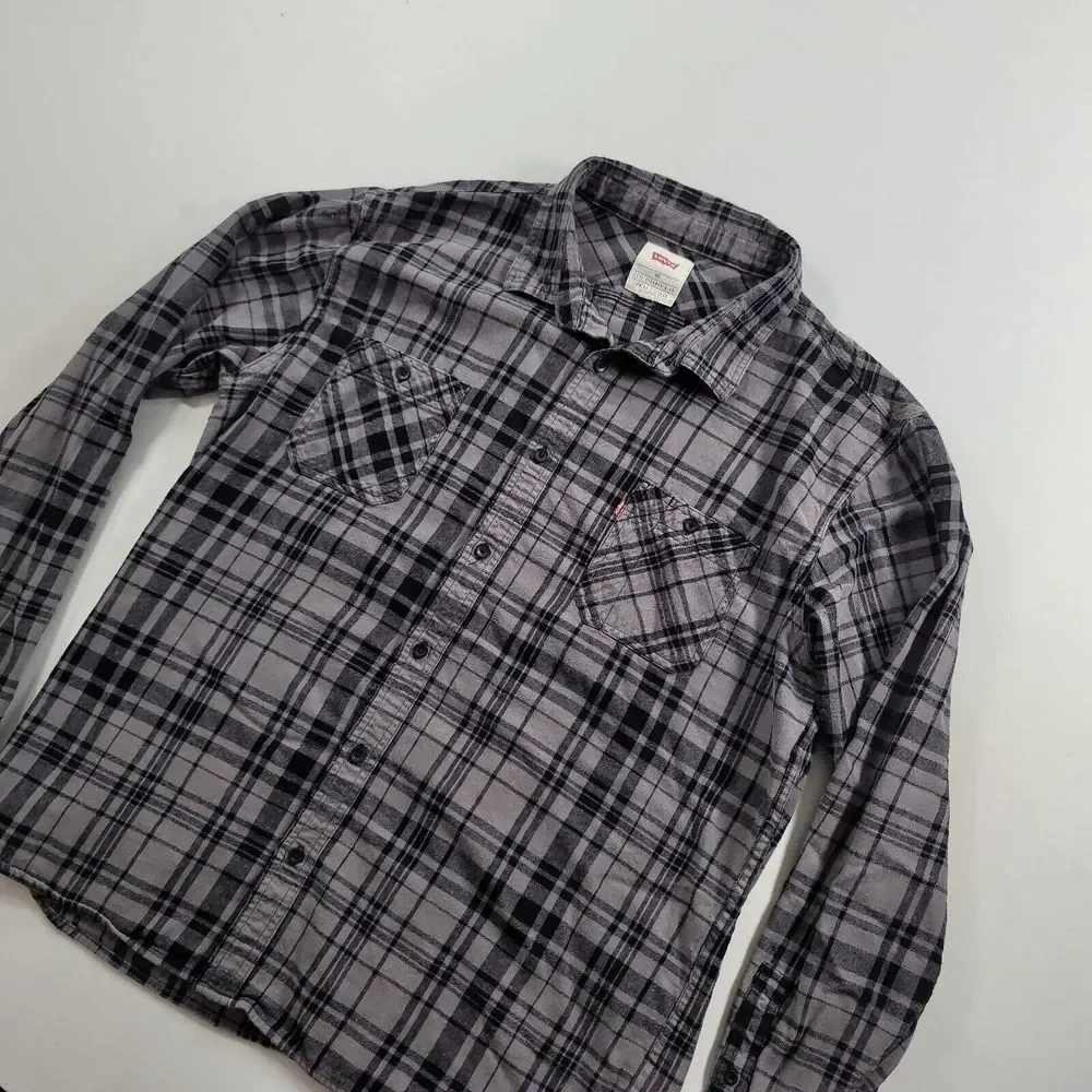 Levis Shirt Mens Large Grey Plaid Long Sleeve‎ Button Up Soft Cotton